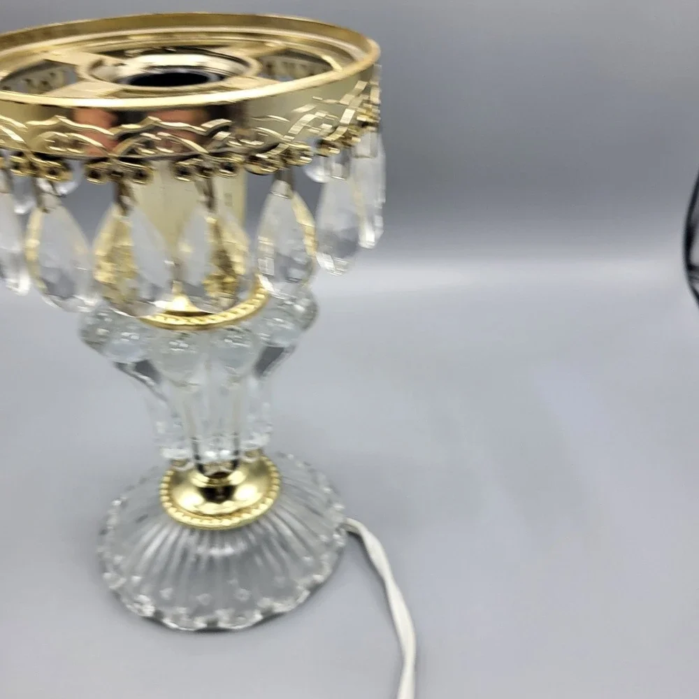 Michelotti Crystal Boudoir Table Lamp Base Crystal Prisms Gold Tone Glass Clear